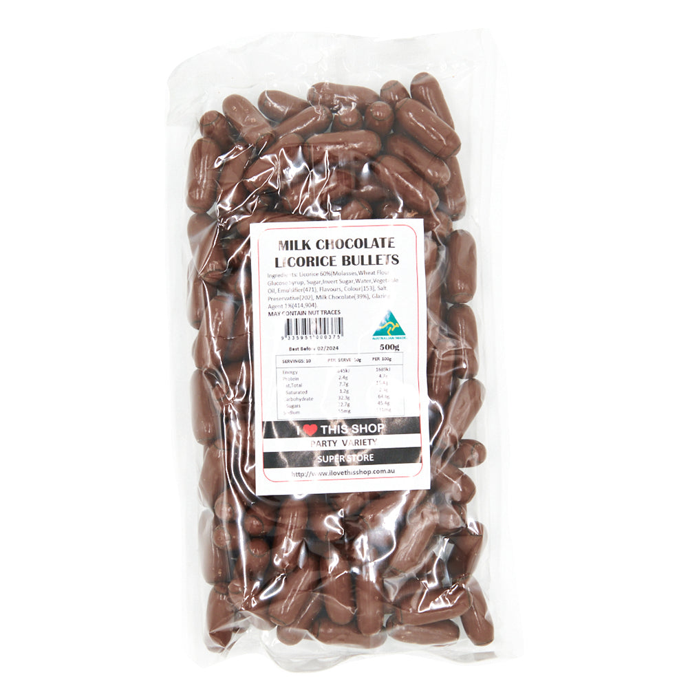 Milk Chocolate Licorice Bullets 500g