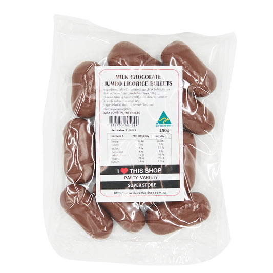 Milk Chocolate Jumbo Licorice Bullets 250g