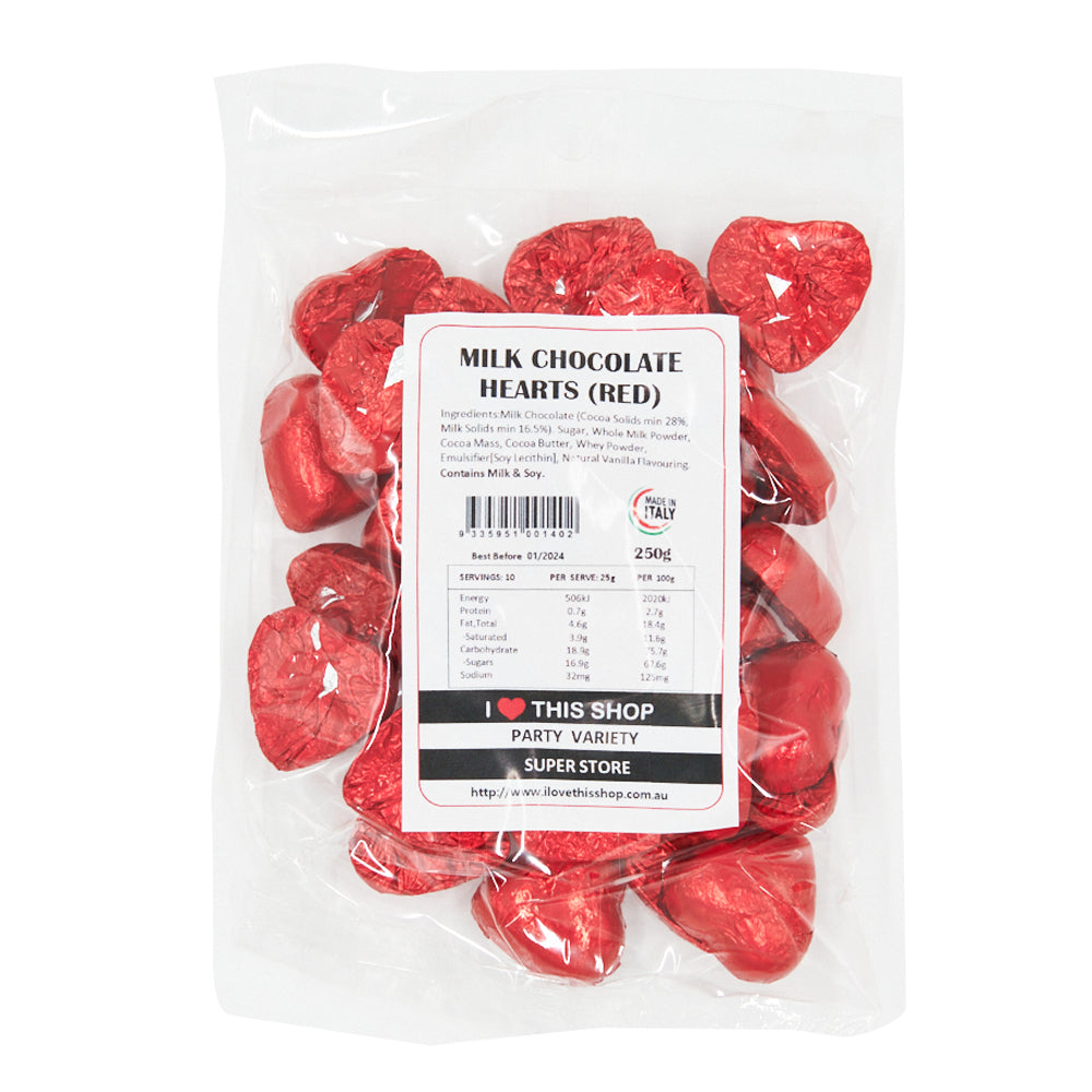 Red Milk Chocolate Hearts 250g