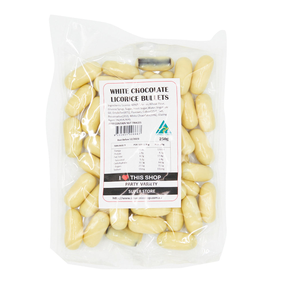 White Chocolate Licorice Bullets 250g