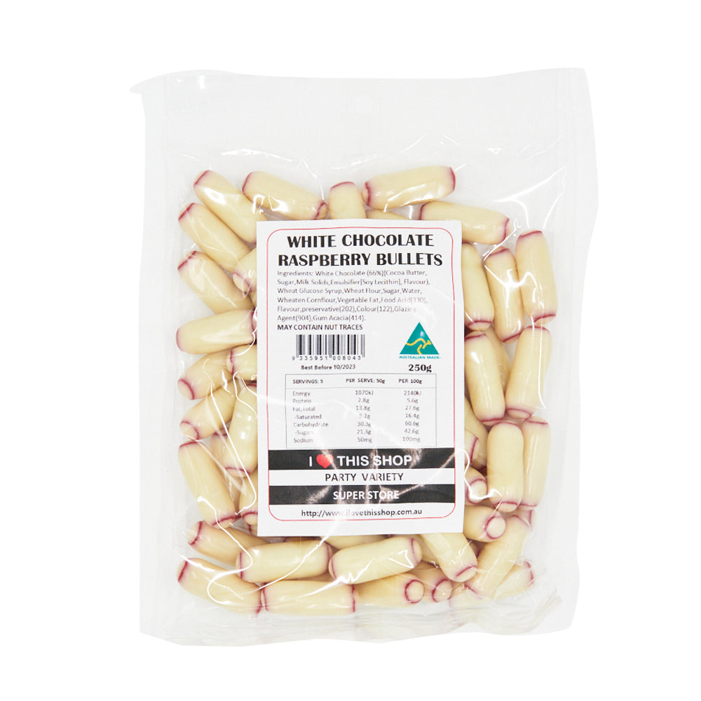 White Chocolate Raspberry Bullets 250g