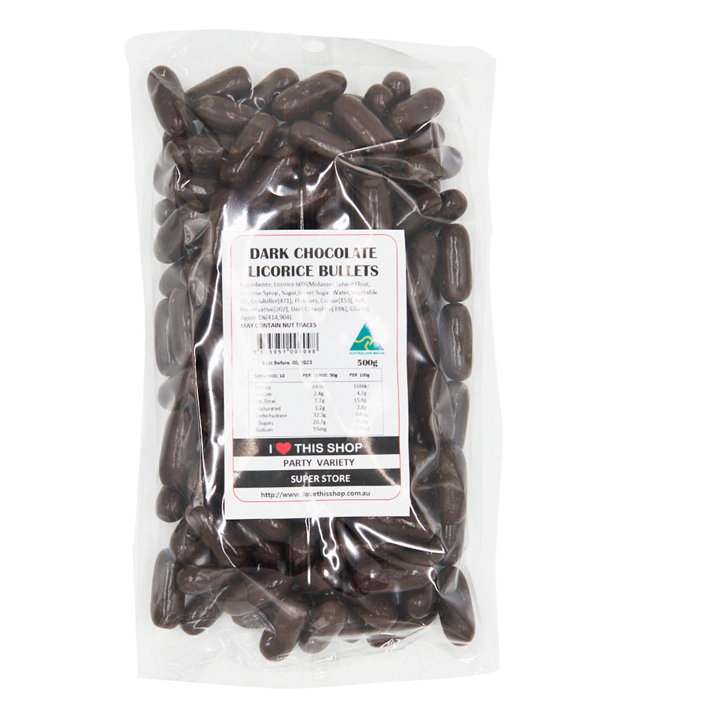 Dark Chocolate Licorice Bullets 500g