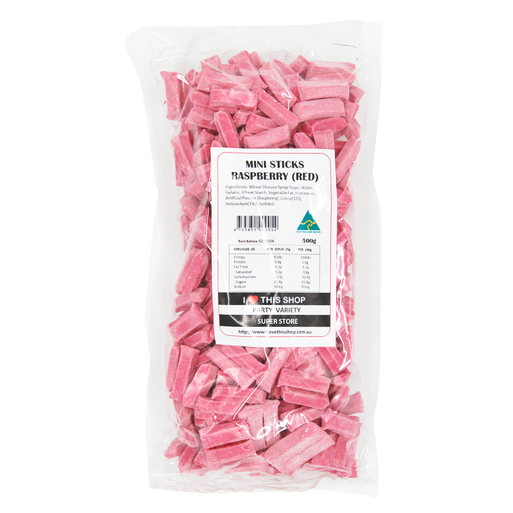 Raspberry Mini Fruit Sticks 500g