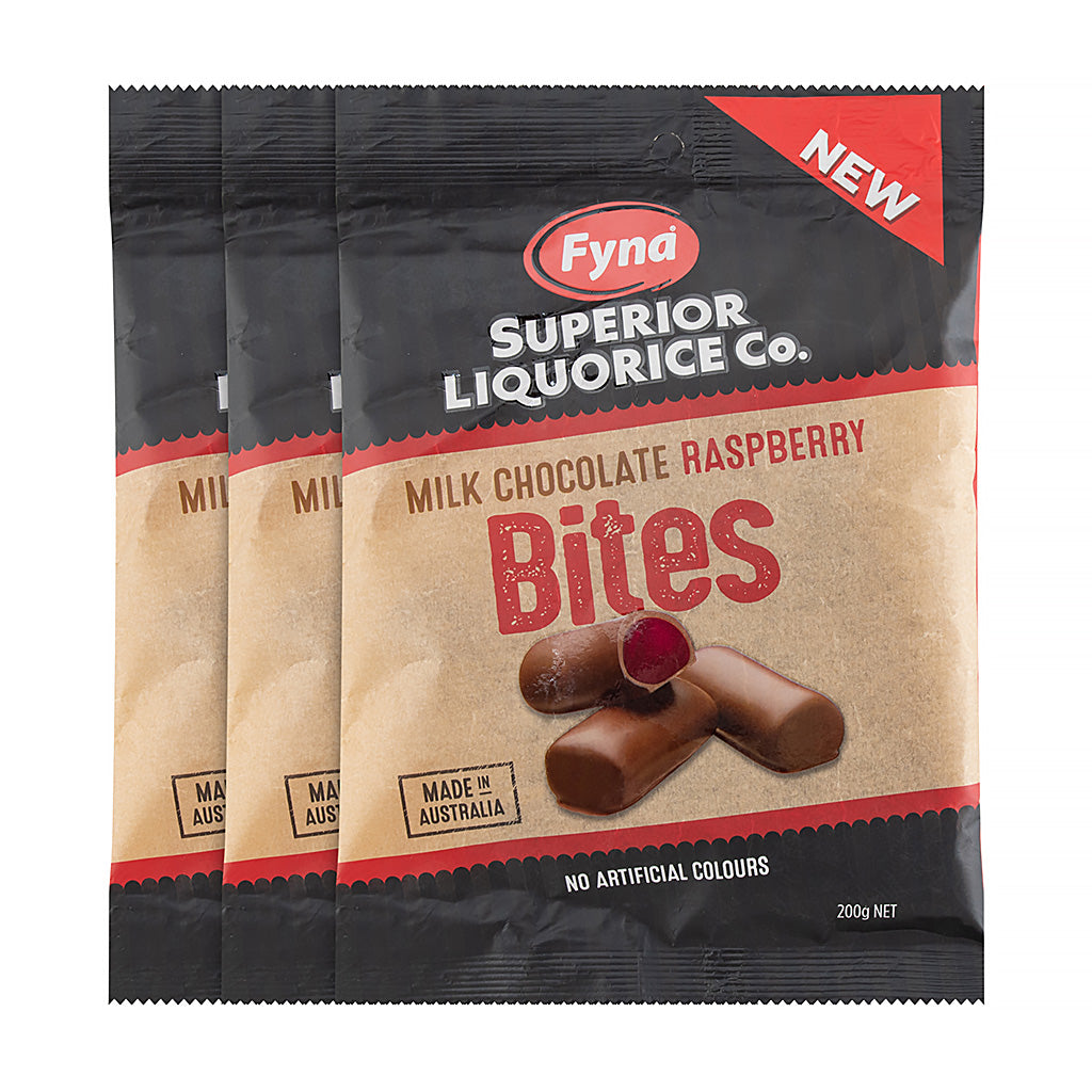 Fyna Superior Licorice - Milk Chocolate Raspberry Bites 200g x3