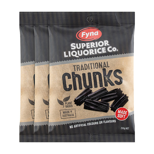 Fyna Superior Licorice - Traditonal Chunks 250g x 3