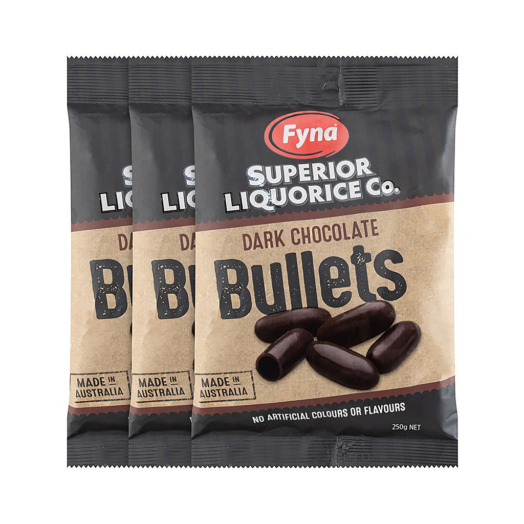 Fyna Superior Licorice - Dark Chocolate Bullets 250g x 3