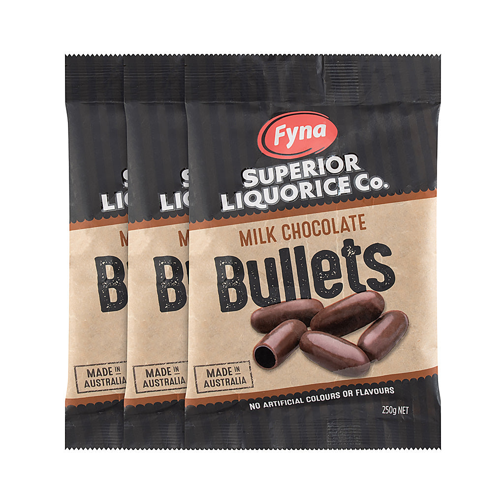 Fyna Superior Licorice - Milk Chocolate Bullets 250g x 3